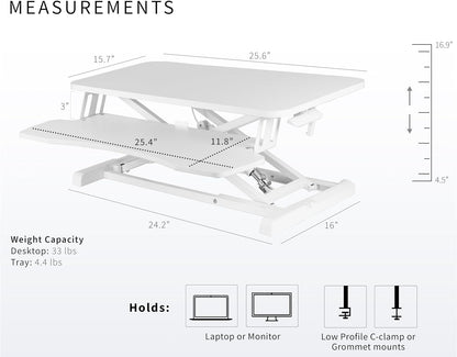 VIVO 26 inch Desk Converter, K Series, Height Adjustable Sit to Stand Riser, Dual Monitor and Laptop Workstation with Keyboard Tray, White, DESK-V026KW