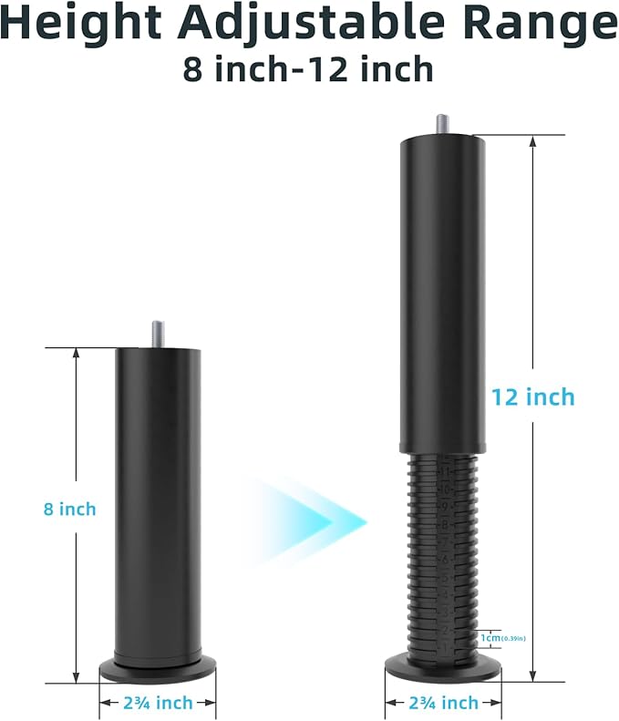 Adjustable 8-12 inch Bed Legs Metal Replacement Heavy Duty Leg M8 M10 Thread
