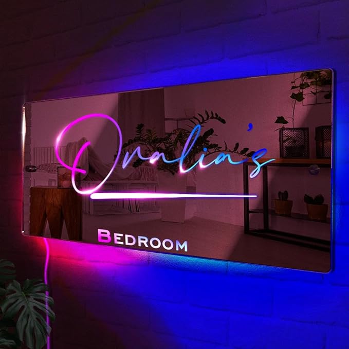 VEELU Personalized Name Mirror Light Up LED Wall Decoration