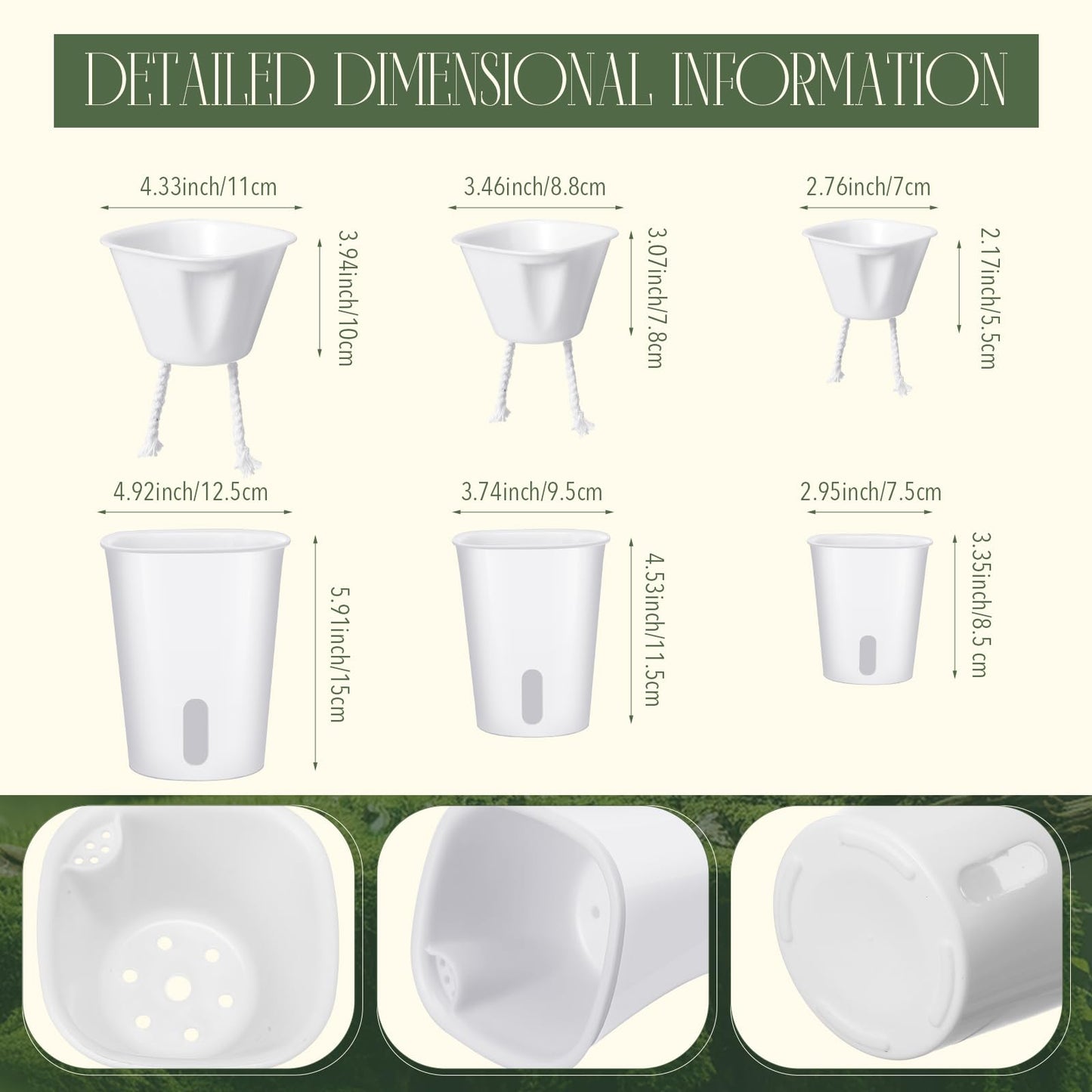 Ziliny 18 Pcs Self Watering Pots Plastic Plant 3 Sizes Flower Plant Pot with Inner White Flower Pots for Indoor House Plants Plastic Self Watering Pot for Herbs Flowers (Xs,S,M)