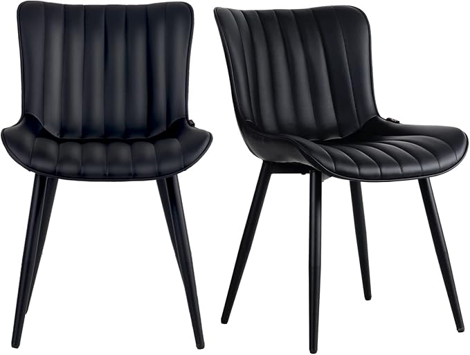 YOUNUOKE Black Dining Chairs Set of 2, Faux Leather Upholstered Kitchen &