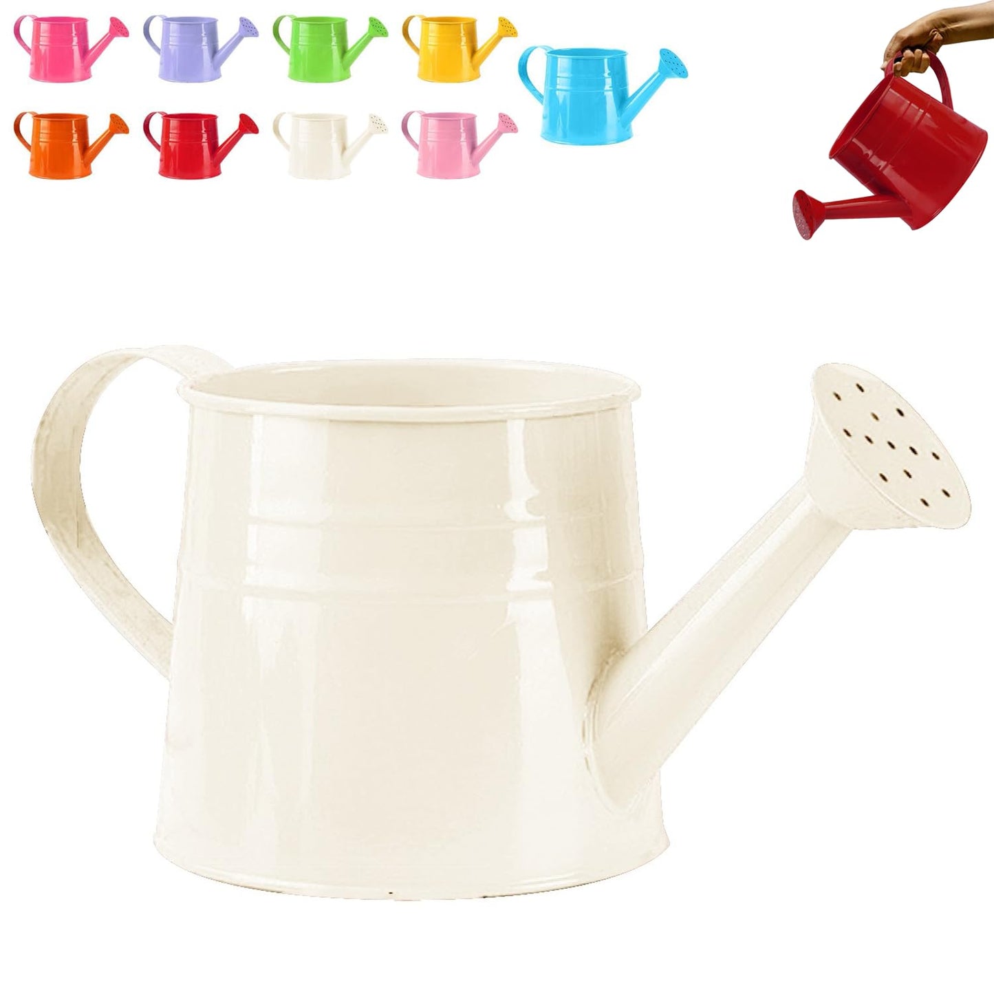 Small Metal Watering Can for Indoor Plants, 1L Metal Flower Garden Watering Can Sprinkling Can with Handle, Gardening Tool Accessories for Lawn Garden (White)