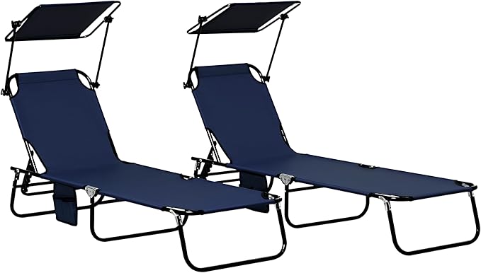 Outsunny Folding Chaise Lounge Pool Lounge Chairs Set of 2, Outdoor Sun Tanning
