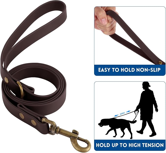 Wisedog Waterproof Dog Collar and Leash Set, Brown, S | Adjustable Puppy Collar, Cute Tag, 4FT Leash, Includes Poop Bag, For Small Medium Large Dogs