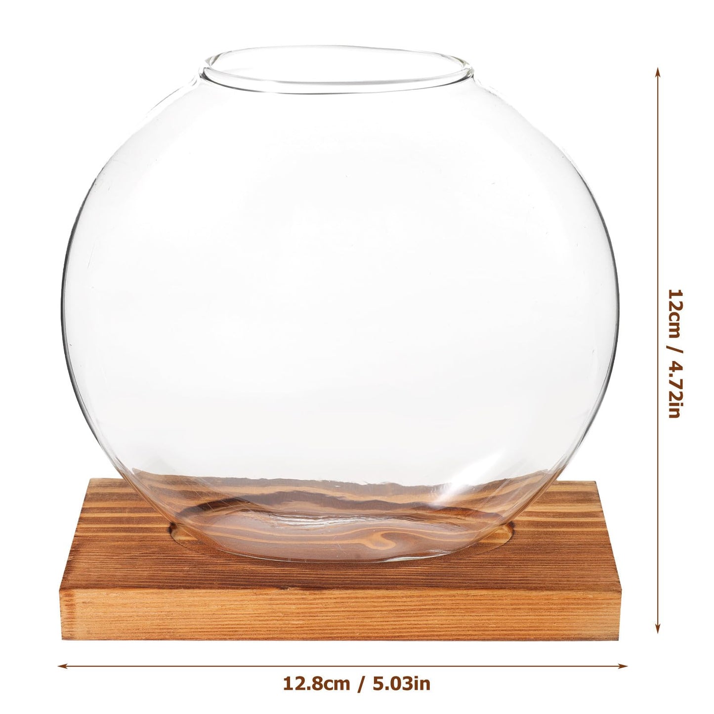 PRETYZOOM Glass Hydroponic Flower Vase with Retro Wood Base, Tabletop Floral Arranging Planter for Office and Home Décor, Glass Terrarium for Indoor Plant Display