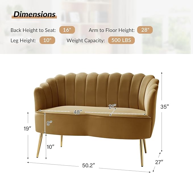 HULALA HOME Modern Velvet Loveseat Sofa
