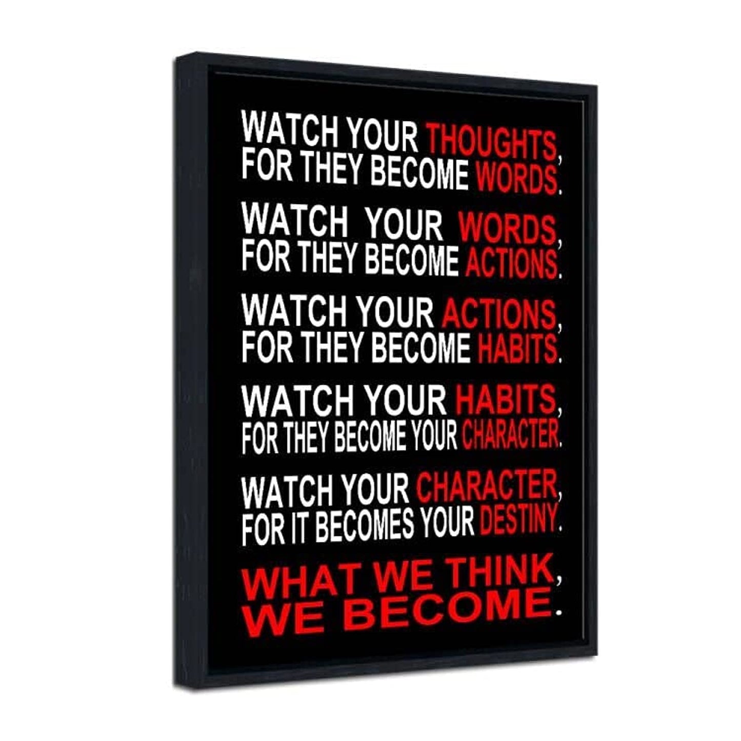 Pyradecor Black Framed Canvas Wall Art Watch Your Thoughts Motivational Classroom Poster Canvas Prints for Office Living Room Home Decorations