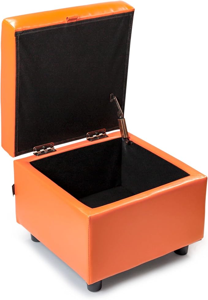 H&B Luxuries Tufted Leather Square Flip Top Storage Ottoman Cube Foot Rest