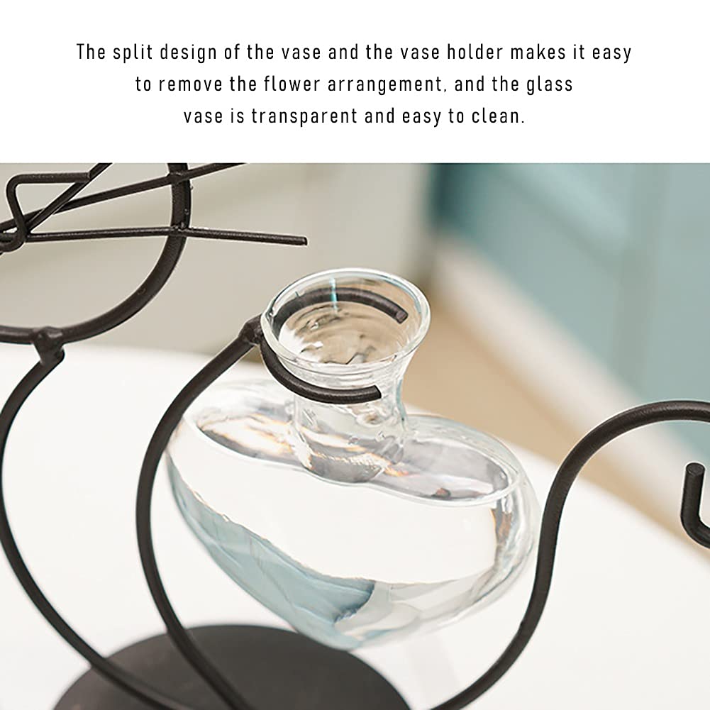 Lifeuping Desktop Heart Glass Planter Vase Holder, Cat Plant Metal Stand Cat Gifts for Hydroponics Plants Terrarium Home Garden Decor Outdoor Planter Ideas Cat Lovers