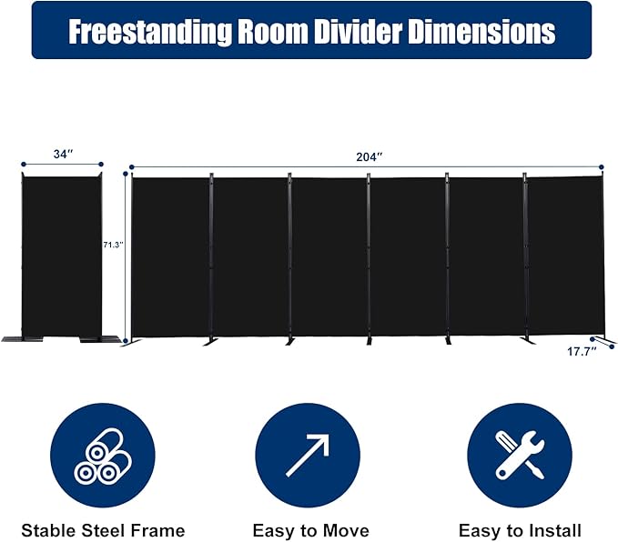Room Divider 6FT Portable Room Dividers and Folding Privacy Screens, 6 Panel