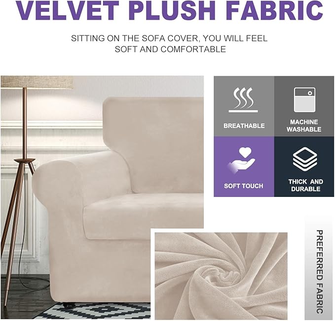 ZNSAYOTX Luxury Velvet Sofa Cover 3 Piece Stretch Loveseat Covers