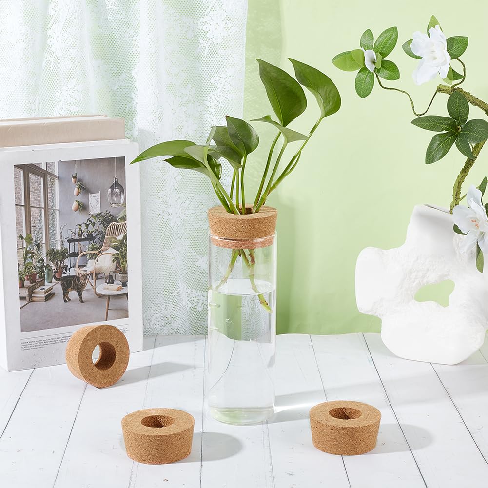 OLYCRAFT 4 Pack Cork Lids for Glass Planters 2.3~2.6 Inch Hydroponic Lids 1.2 Inch Thick Terrarium Cork Covers with 1.2 Inch Hole Natural Cork Stoppers for Hydroponic Plant Propagation Growing Vases