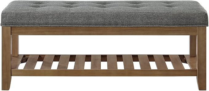 24KF Large Rectangular Upholstered Tufted Linen Fabric Ottoman Bench, Padded