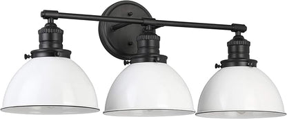 Design House Savannah Rustic Farmhouse 3-Light Bathroom Vanity Light, Dimmable, Matte Black, White Metal Shade, 26 in x 9 in x 10.88 in, 588301