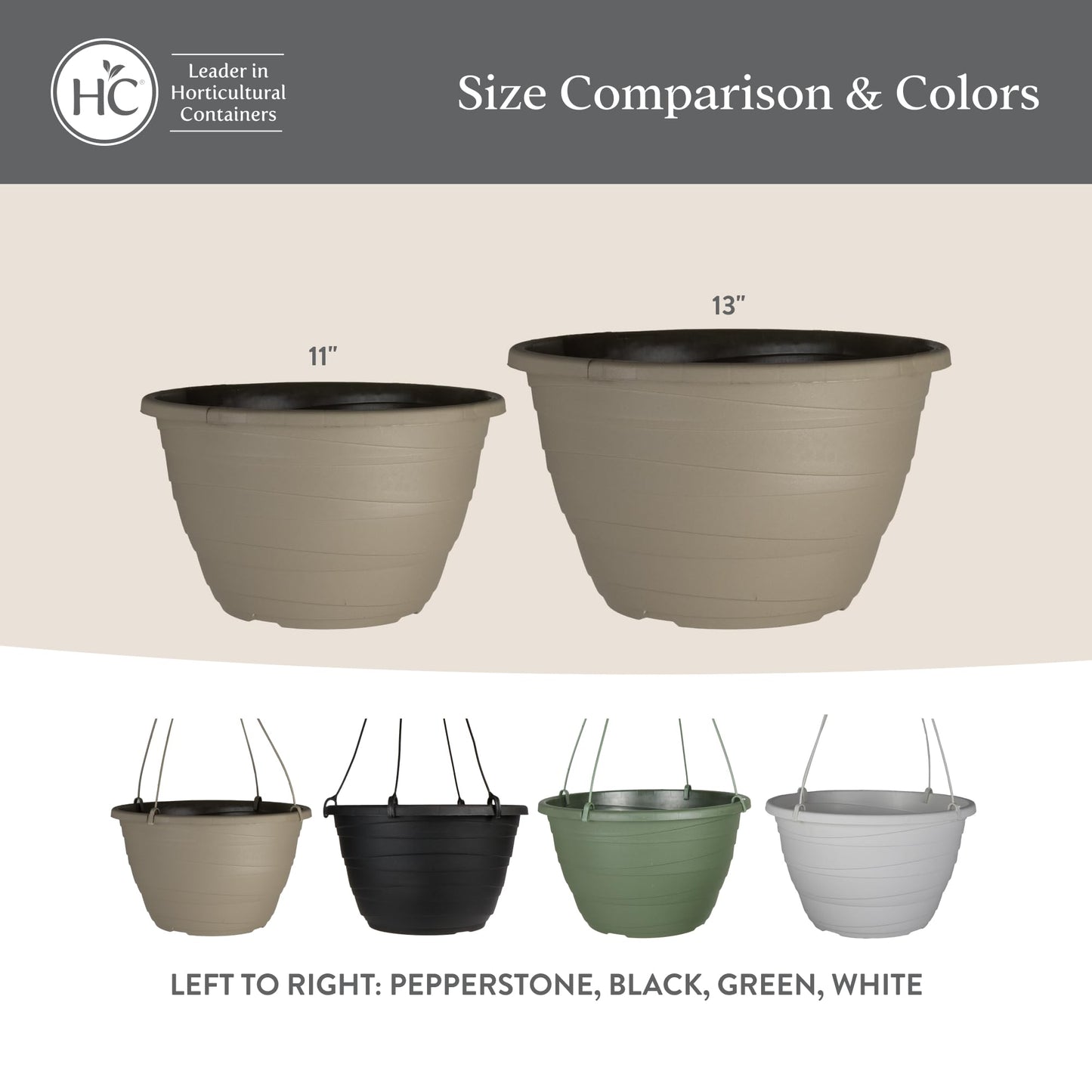 The HC Companies 11 Inch Wrapt Hanging Planters, Lightweight UV-Resistant Plastic Hanging Planters for Indoor & Outdoor Plants, 2-Pack Hanging Flower Pots for Garden, Patio & Home Decor, Pepperstone