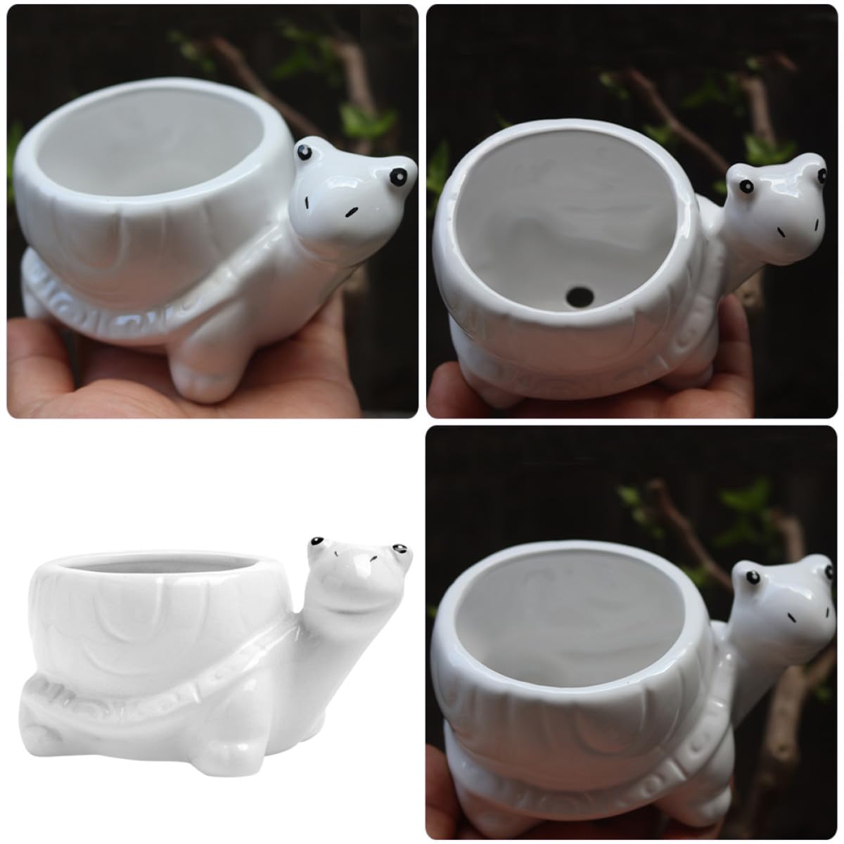 SEWACC Cute Cartoon Turtle Ceramic Flower Pot Succulent Planter for Indoor and Outdoor Plants White Small Decorative Garden Plant Container