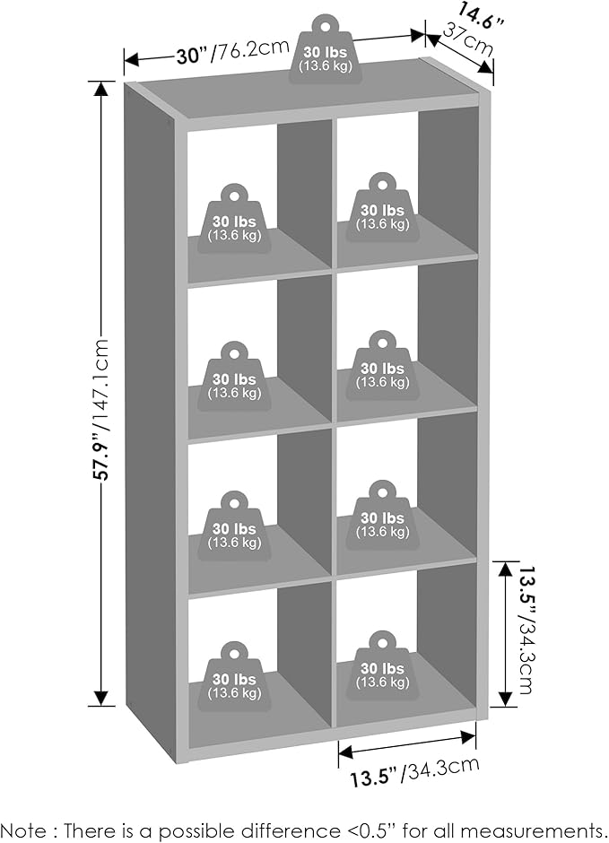 Furinno Simple Cube Storage Organizer, 8-Cube Display Shelf, Open Back Shelving