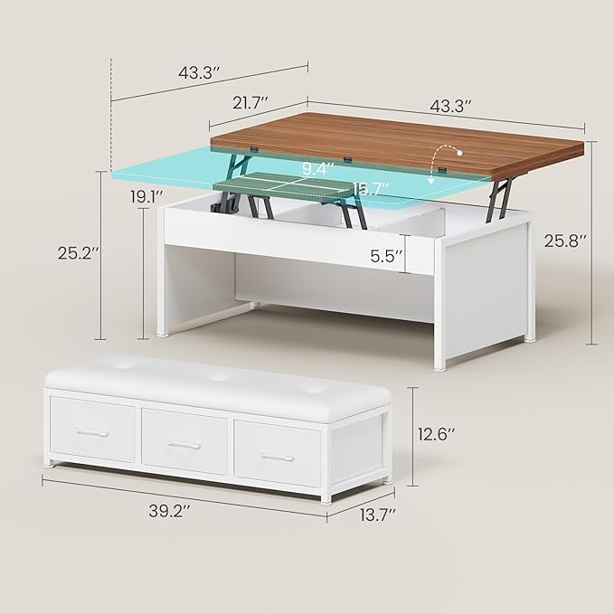 Itaar Lift Top Coffee Table Set, Center Table