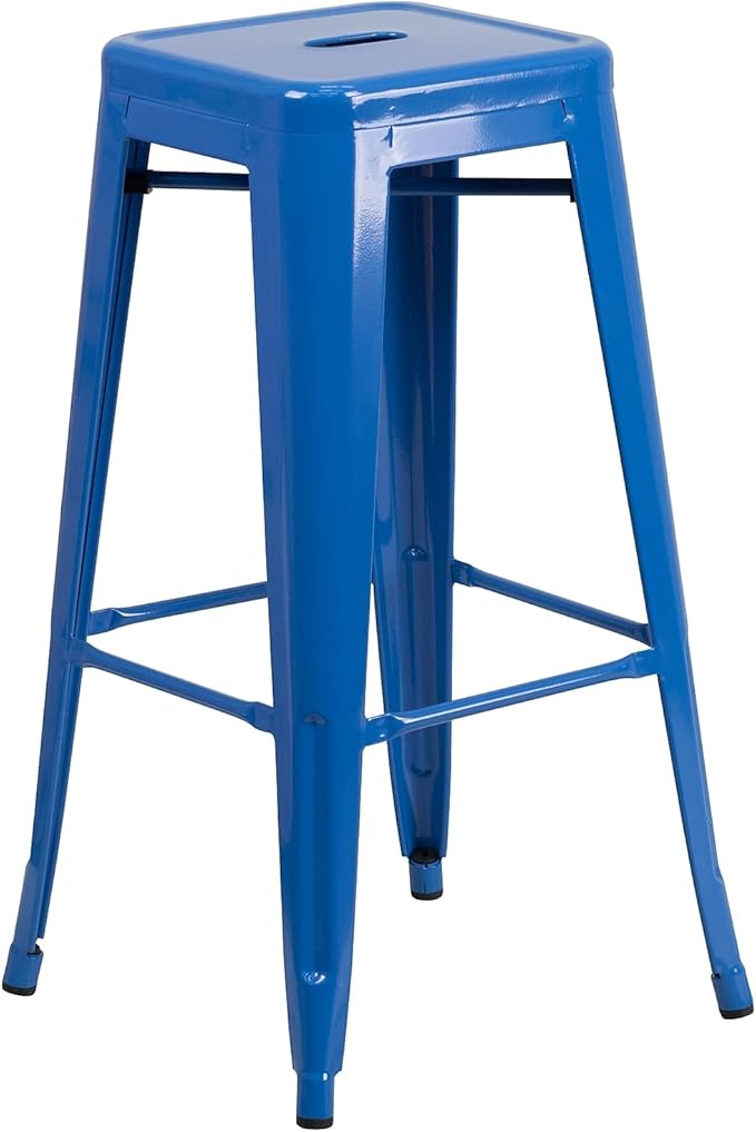 Flash Furniture Lily 4 Pack Commercial Grade 30" High Backless Blue Metal