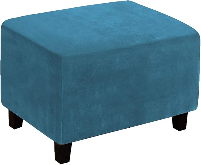 LiveGo Velvet Stretch Ottoman Cover, Removable Footstool Protector, Rectangle