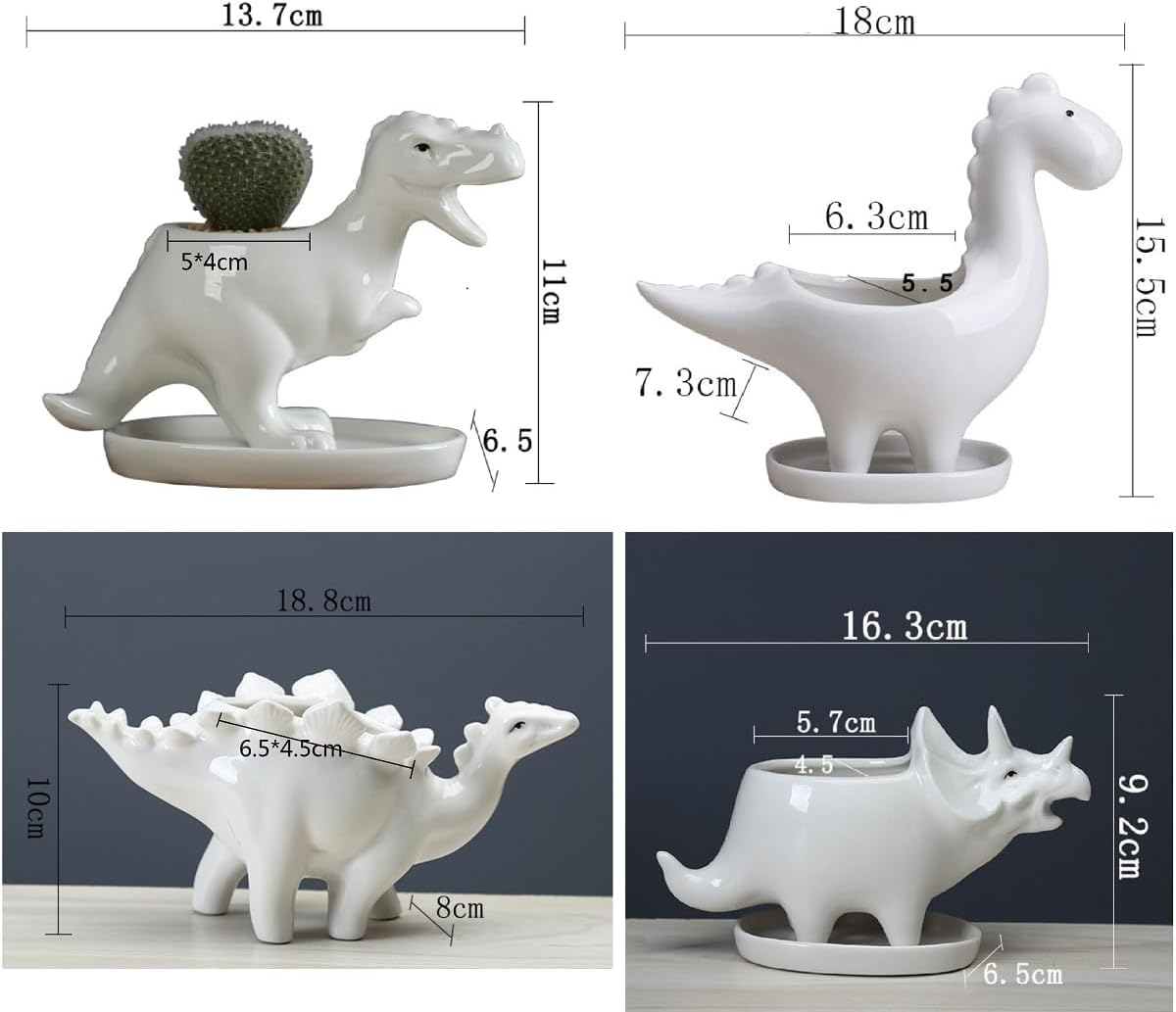 zmgmsmh Ceramic Succulent Plant Pot Cactus Plant Pot Flower Pot Container Planter with Drainage Hole Home Office Desk Garden Gift Idea Animal Shaped Flower Pot Cute Vase Pot (4pcs Dinosaur)