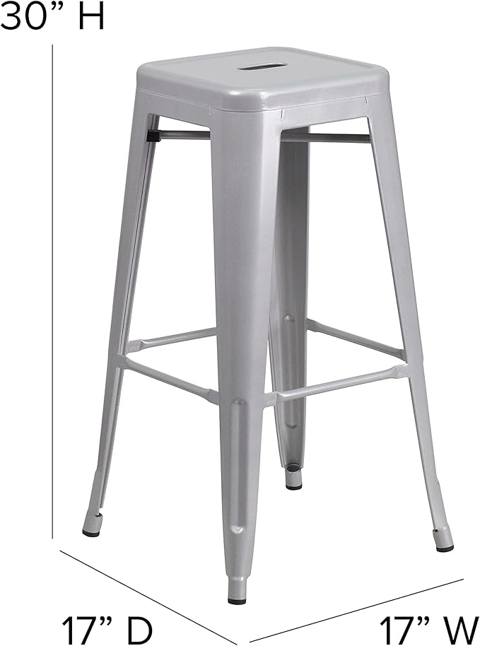 Flash Furniture Commercial Grade 30" High Backless Silver Metal Indoor-Outdoor