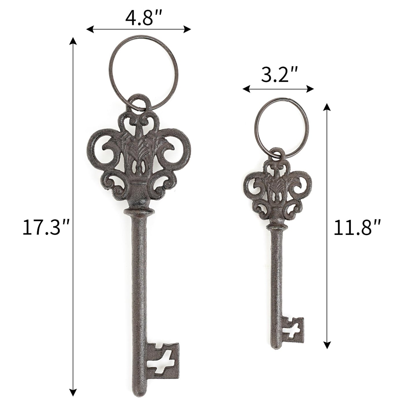 Sungmor Cast Iron Skeleton Keys, Set of 2 Large Old Fashioned, Decorative Wrought Iron Wall Art, Home Garden Farmhouse Halloween Decor, Rustic Brown