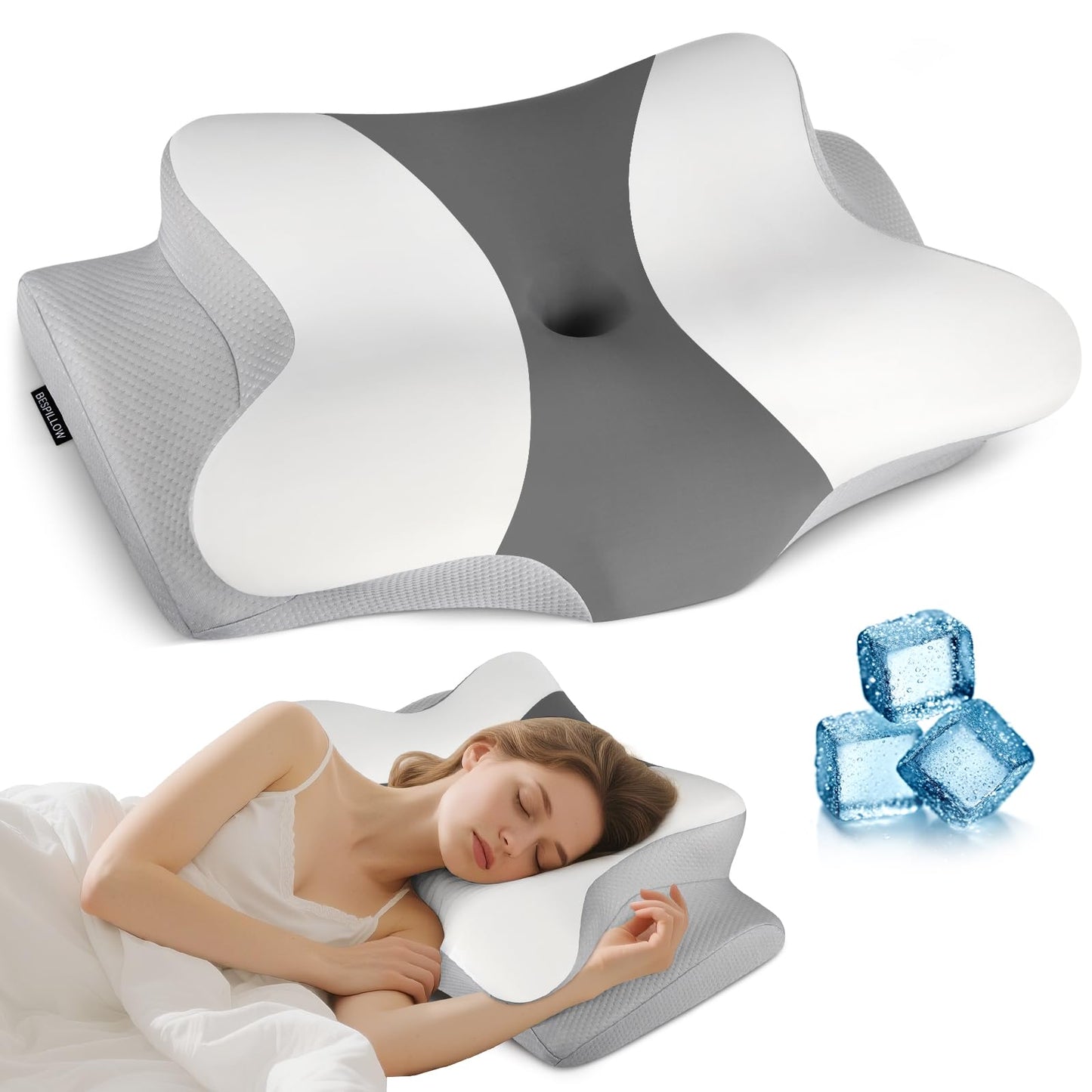 Cervical Neck Pillow for Pain Relief - Ergonomic Side Sleeper Pillow for Neck Support, Cooling Cervical Pillow for Sleeping, Contour Orthopedic Memory Foam Pillows for Back Stomach Sleepers