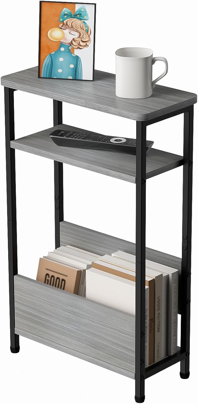 THUMEYE 7.1" Narrow Side Table for Small Spaces, 3 Tier Small End Table