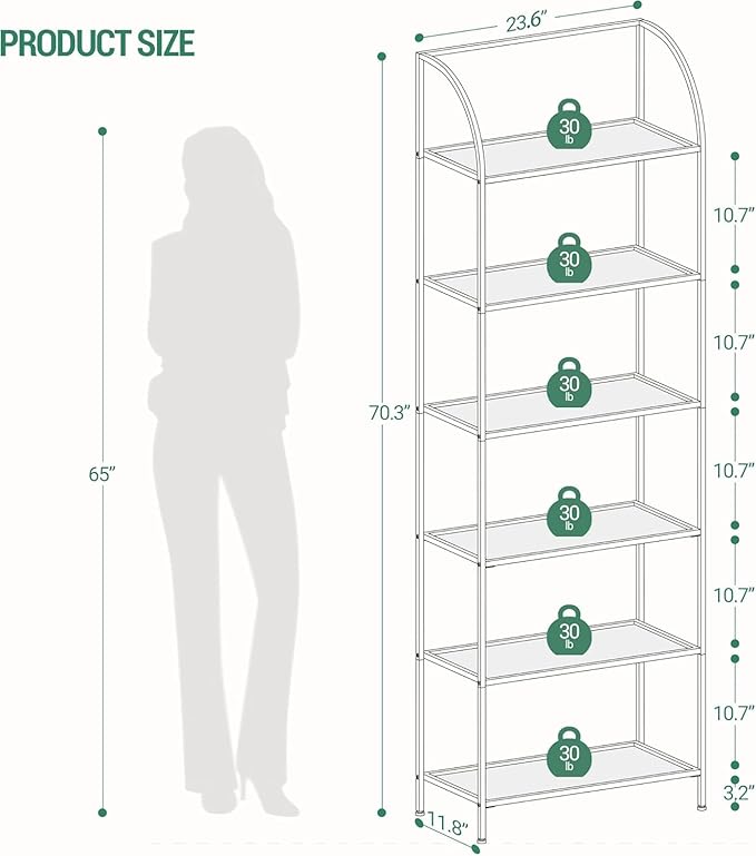 Hzuaneri Bookcase Bookshelf, Tempered Glass Arched Bookshelf