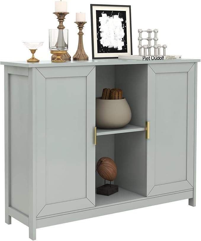 TaoHFE Grey Kitchen Pantry, Modern Wooden Small Credenza Sideboard Coffee