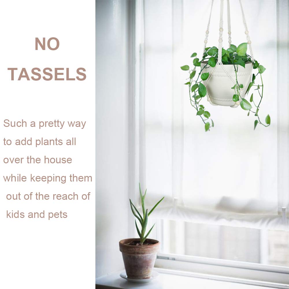 Bouqlife 43 Inches Macrame Plant Hanger Large for 14 inch Pot Extra Long No Tassel Cotton Rope Hanging Plant Holder with Ceiling Hook Bohemian Home Décor Beige 2Pack
