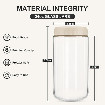 SHOWIN Overnight Oats Containers with Lids, 24oz Glass Jars with Lids 8 pcs, Apricot, Wide Mouth Mason jars for Salad, Yogurt, Snacks, Meal Prep