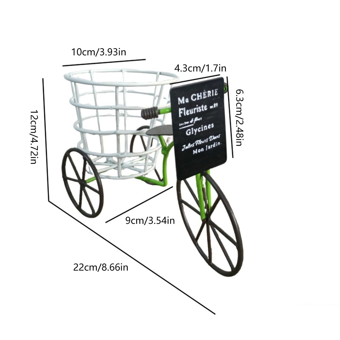 MINGLEA Beautiful Iron Tricycle Flower Pot Holder Container with Deep Basket for Living Room Indoor Outdoor Garden Decoration