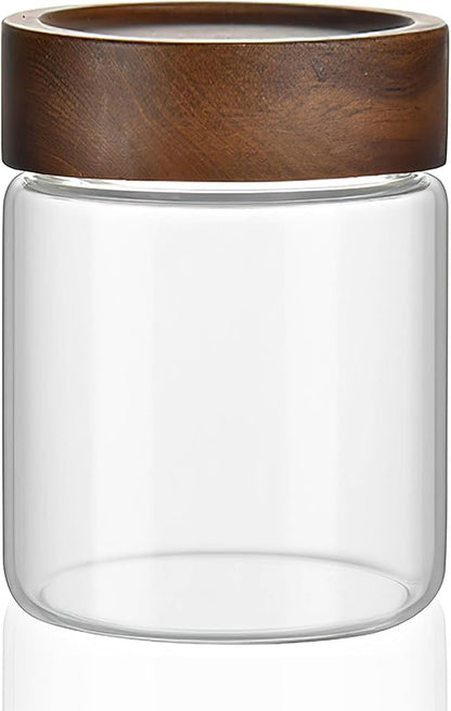 12 oz/350 ml Clear Glass Storage Canister with Airtight Wooden Lid, Small Overnight Oats Containers, Cute Decorative Salad Jar for Snacks Yogurt Spice Sugar Cereal Fruit Coffee Tea