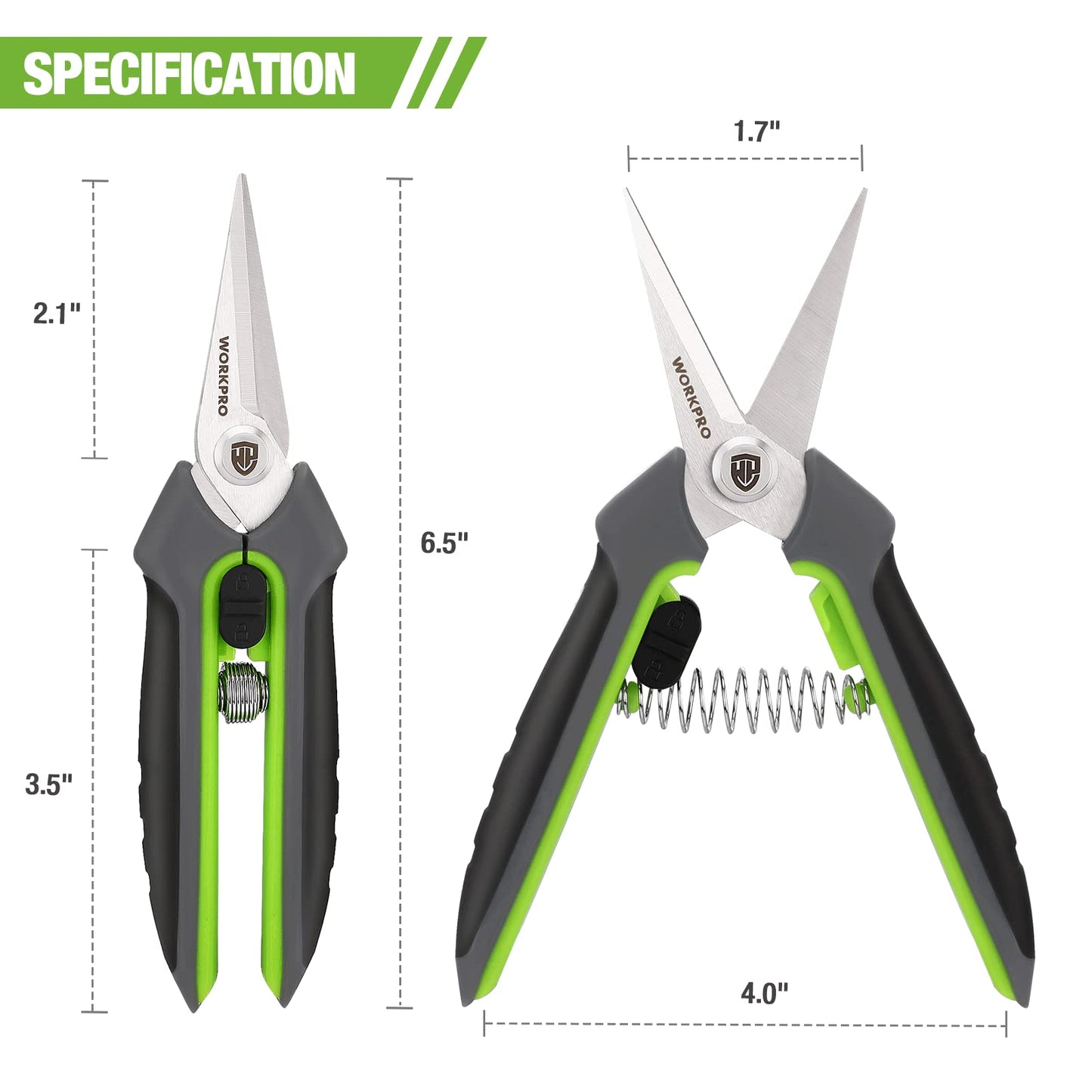 WORKPRO 2 Pack Garden Pruning Shears with Sheath, 6.5” Small Hand Pruners/Snips/Clippers- Spring Loaded & Precision Straight Blades, Microgreen Trimming Scissors for Flowers, Weeds, Indoors Bonsai