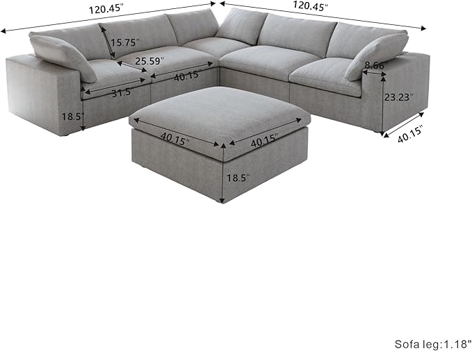 Cloud Modular Sectional Sofa Couch, Oversized Couch 6 Seater