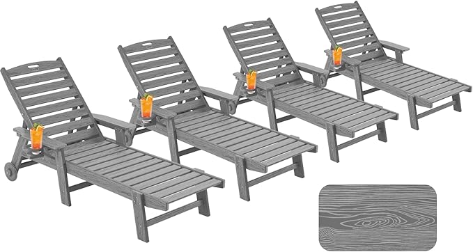 Patio Chaise Lounge Chair Set of 4, Oversize Lounge Chairs