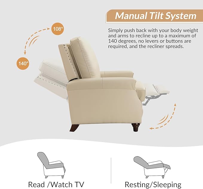 HULALA HOME Genuine Leather Manual Recliner Chair