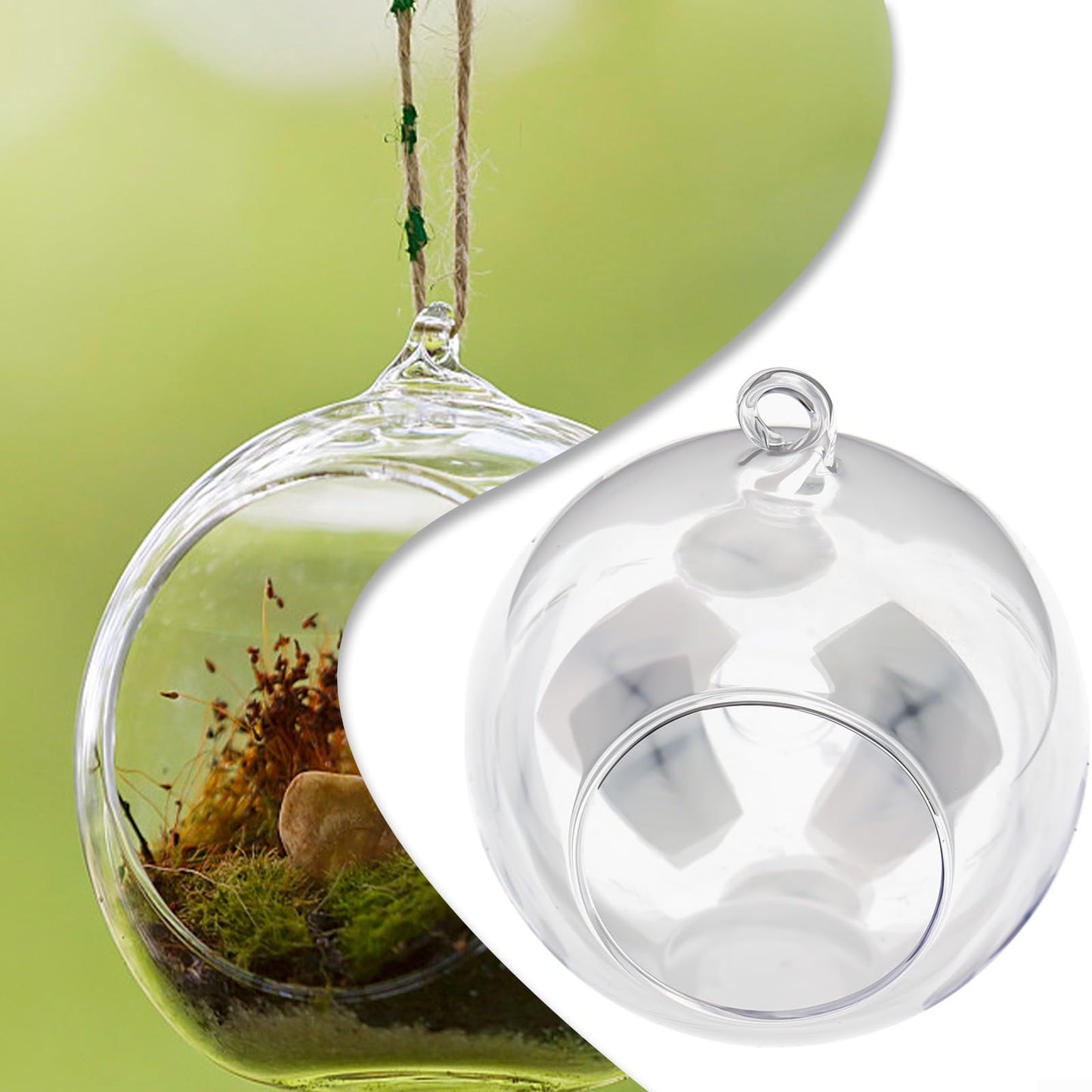 Hanging Glass Ball Vase Clear Borosilicate Terrarium Container With Open Mouth And Flat Bottom For Succulent Plants Air Flowers Home Garden Wedding Party Decoration(10cm)