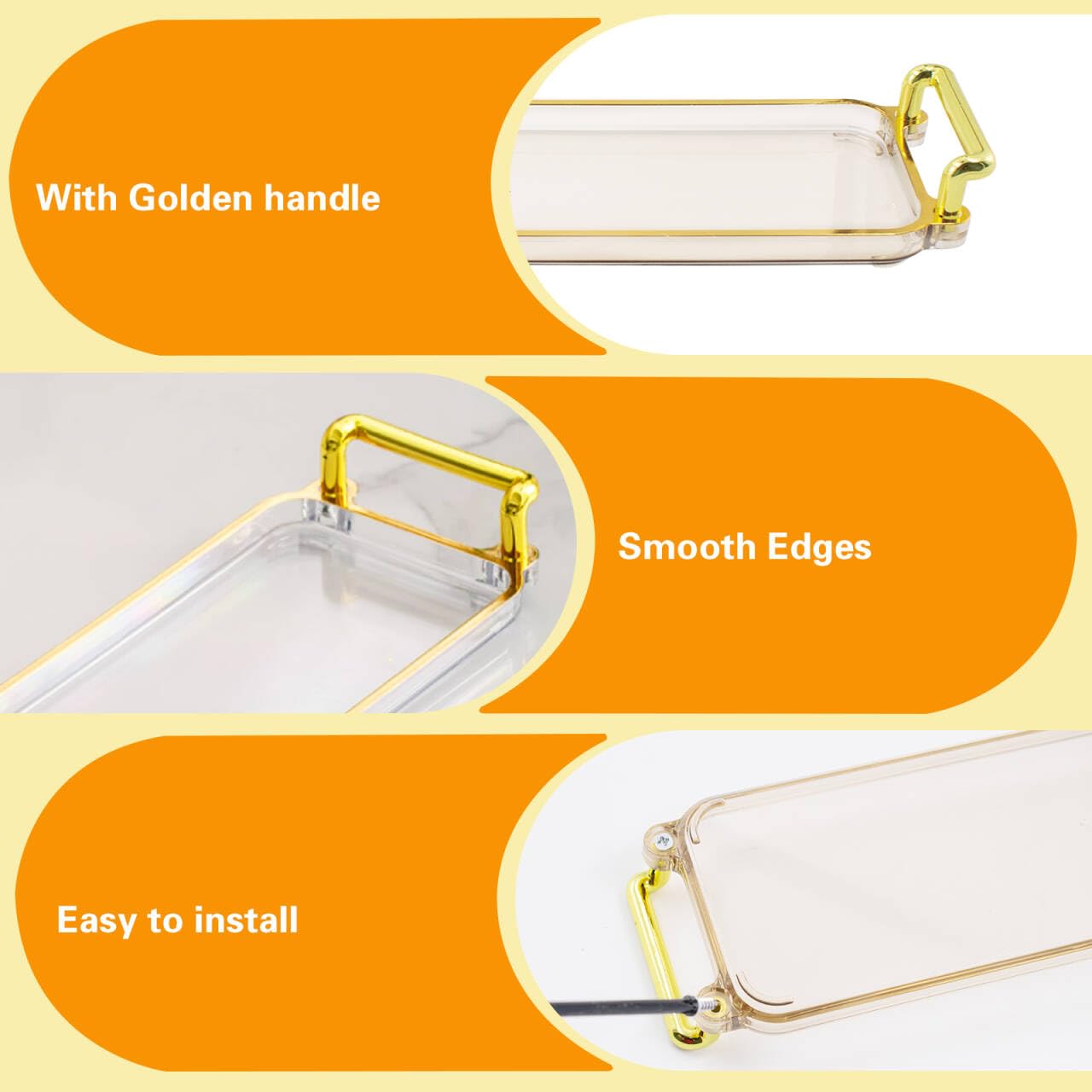 HaoGludi 3 PCS Rectangular Plant Saucer, 12.2 x 3.5 inches Decorative Plastic Window Sill Plant Tray, Reusable Planter Base for Succulent Pots Indoor/Outdoor Decor, Amber