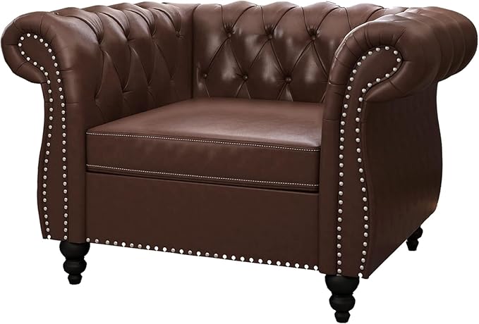 Mid-Century Sofa Chair, Faux Leather Accent Chair