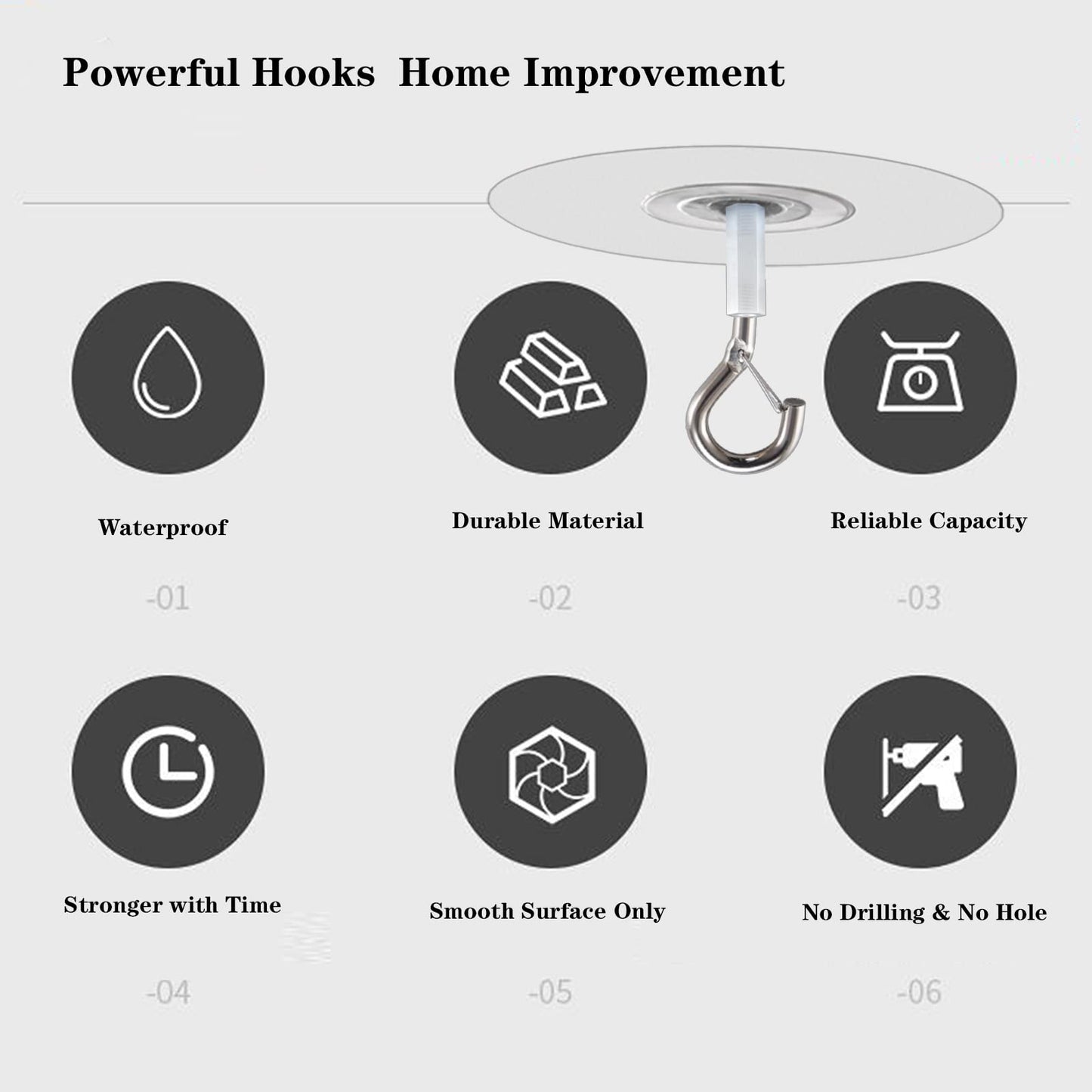 Crhexpva No Hole Adhesive Ceiling Hooks for Hanging Light Plants,Sticky Eye Hooks for Hanging Boby Mobile Curtain,Set of 10 (Round)