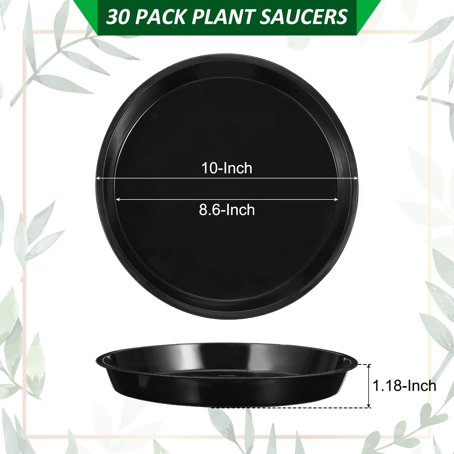 PATIKIL 30 Pack Plastic Plant Saucer, 10 Inch Plastic Plant Tray for Pots Flower Round Plant Dish Plant Drip Trays Water Tray Pot Drainage Tray for Indoors Outdoors Garden, Black