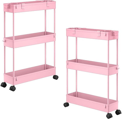 SPACELEAD 2-piece Set Slim Storage Cart 3 Tier,Bathroom Organizer Rolling Utility,Mobile Shelving Unit Slide Out for Office, Kitchen, Laundry Room & Narrow Places