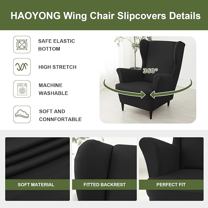 HAOYONG Wing Chair Slipcovers Waterproof Spandex Wingback Chair Covers 2 Pieces