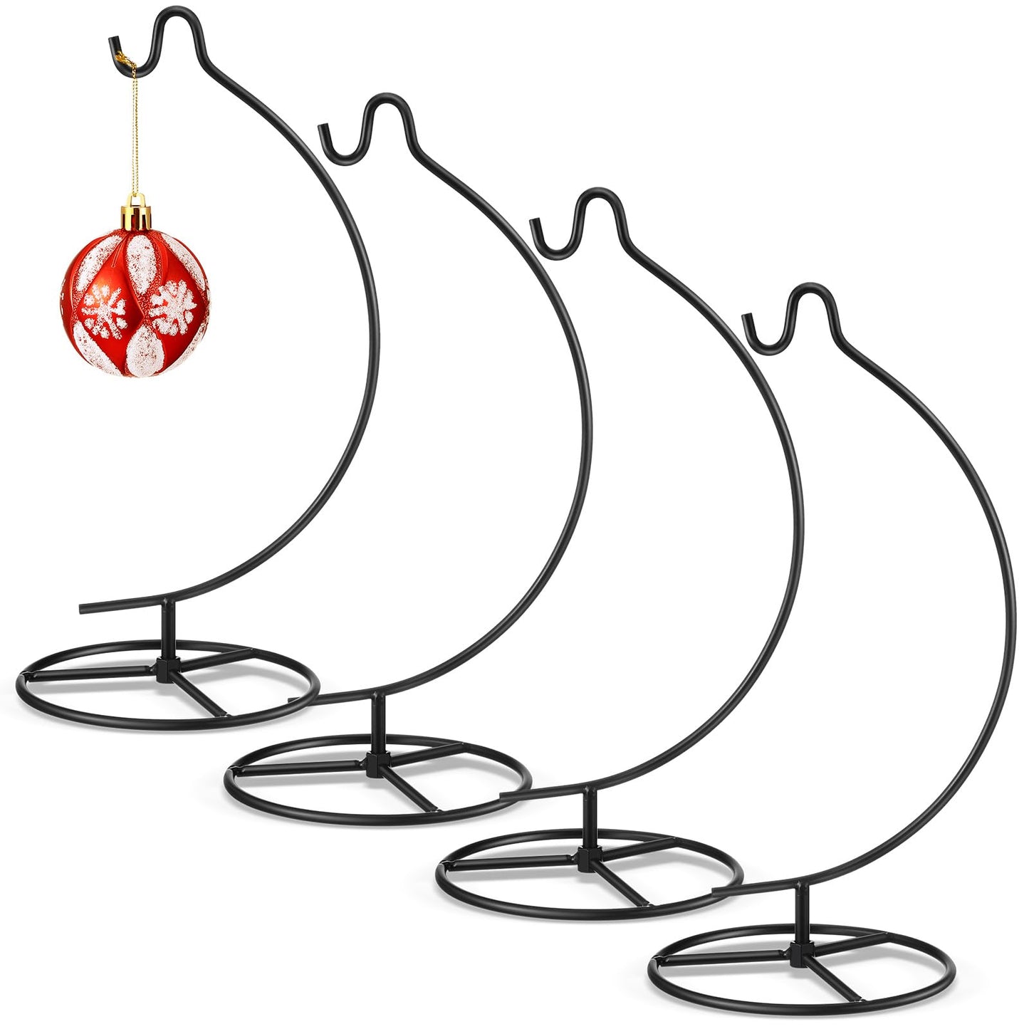 Baderke 4 Pack Ornament Display Stand, 10.43" Height Ornament Hanger, Air Plant Holder Terrariums Hanging Stand Crystal Witch Ball Hanging Hook for Christmas Wedding Home Office Decoration (Black)