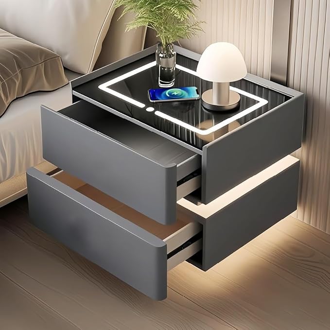 Smart Nightstand with Wireless Charging and Touch Sensing, Night Table Bedside