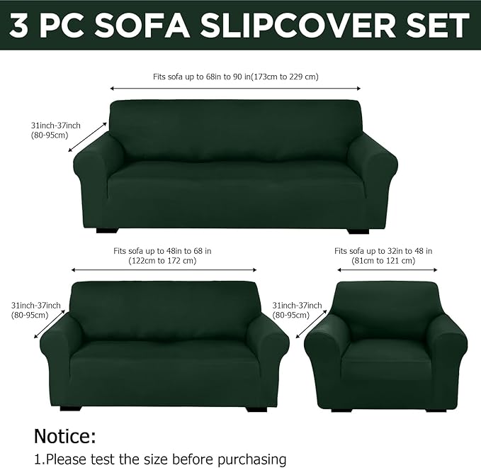 Peryiter 3 Pcs Couch and Loveseat Covers Set Sofa Cover