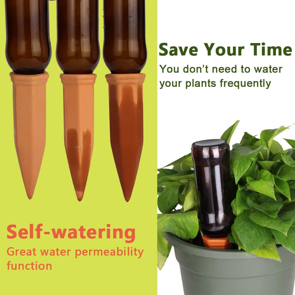 vensovo 8pcs Terracotta Watering Spikes - Automatic Self Watering Stakes, Plant Watering Devices for Wine Bottles Recycled Bottles, Clay Plant Garden Waterers for Vacations